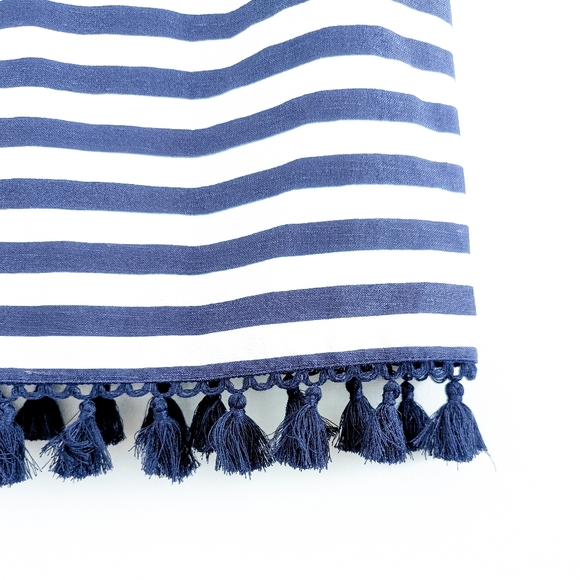 ELIZA J Navy Blue & White Stripe Tasseled Sleeveless Sheath Dress Size 6 - Picture 9 of 11